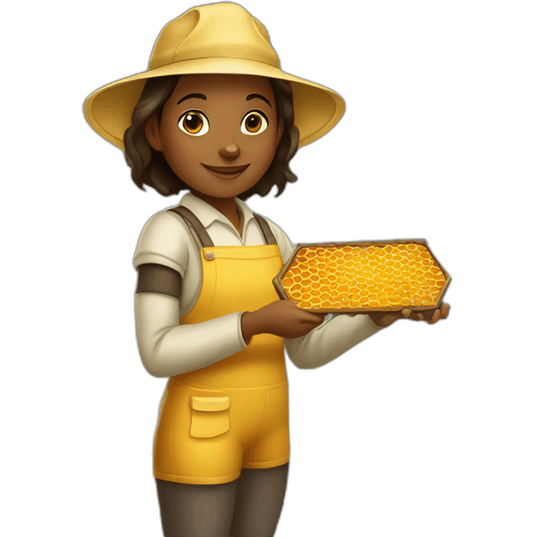 Young Brown girl beekeeper holding honeycomb emoji