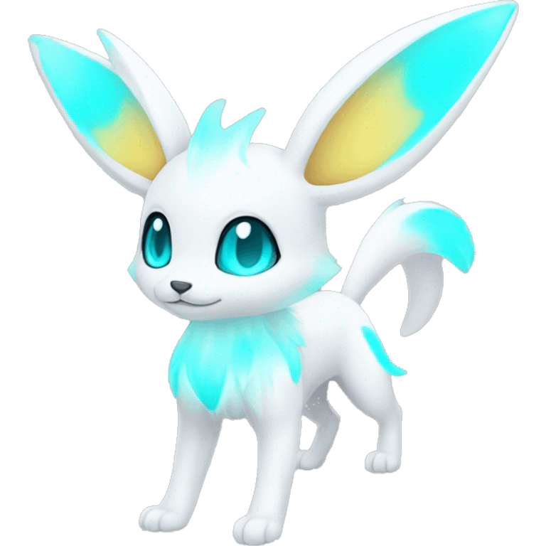 Shiny White Angelic Albino Umbreon with cyan eyes and cyan markings full body emoji