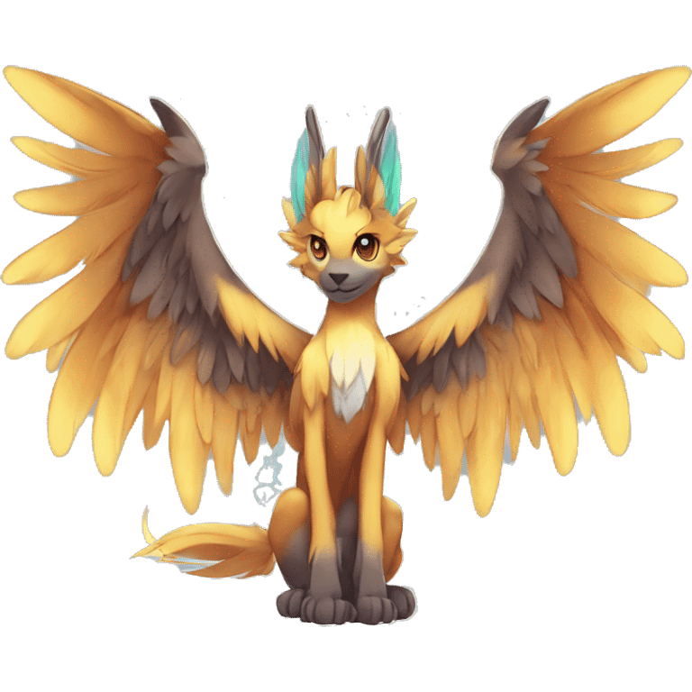 Anthro Sona Cool Edgy Cute Colorful Shy Winged Shiny Fakemon-Fantasy-Creature With Long Hair-Mane Full Body emoji