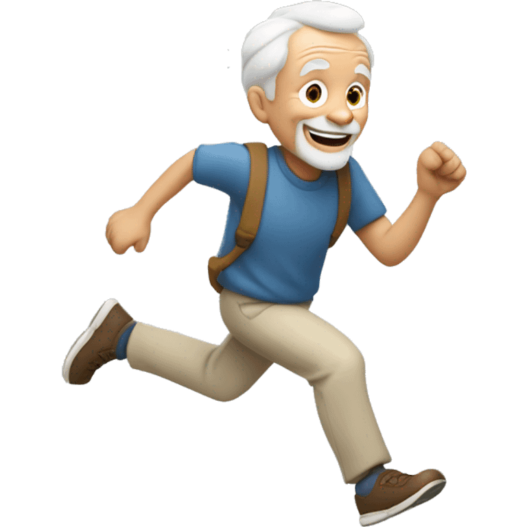 White old man running with objects in his hand and a smile on his face emoji