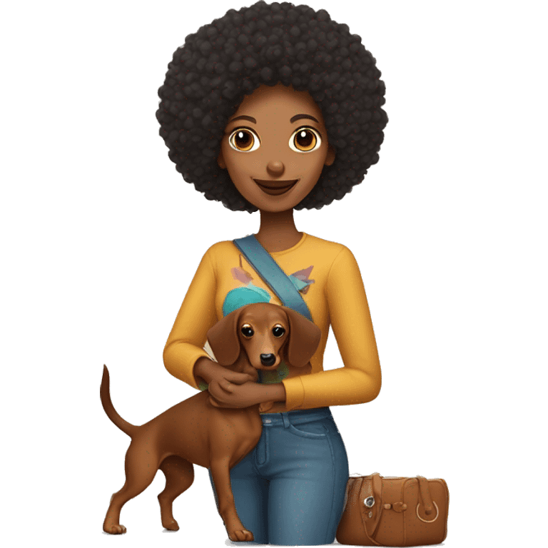 Mujer afro con perro dachshund amarcado  emoji