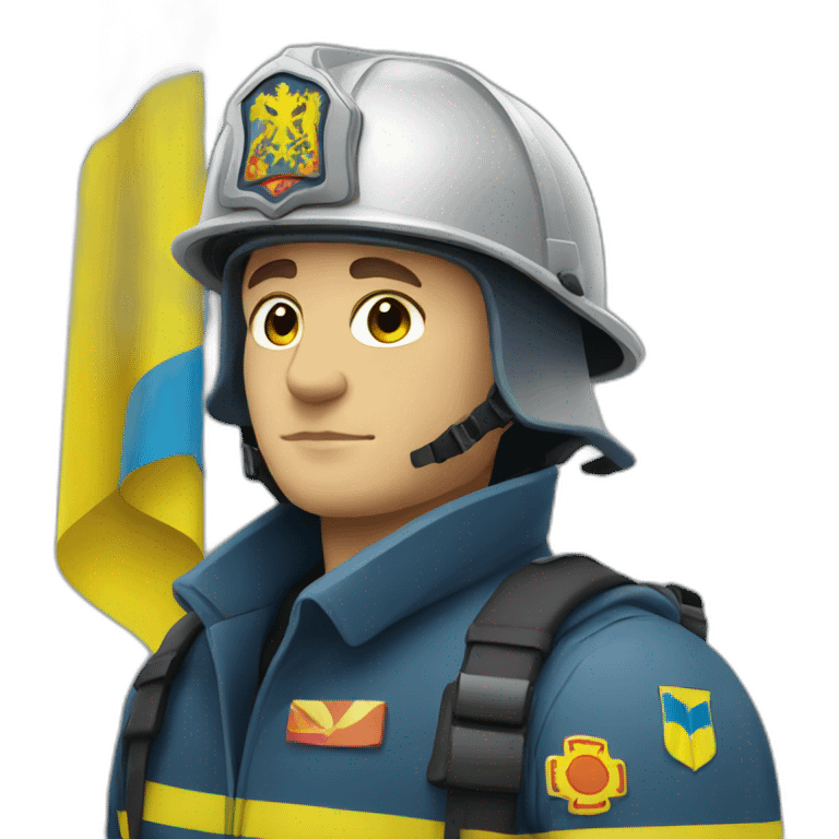 Ukrainian firefighter with the flag of Ukraine emoji