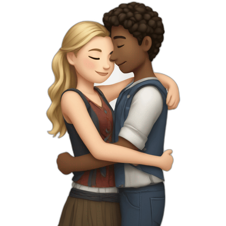 young metis Man and young white woman hug love with modern clothe emoji