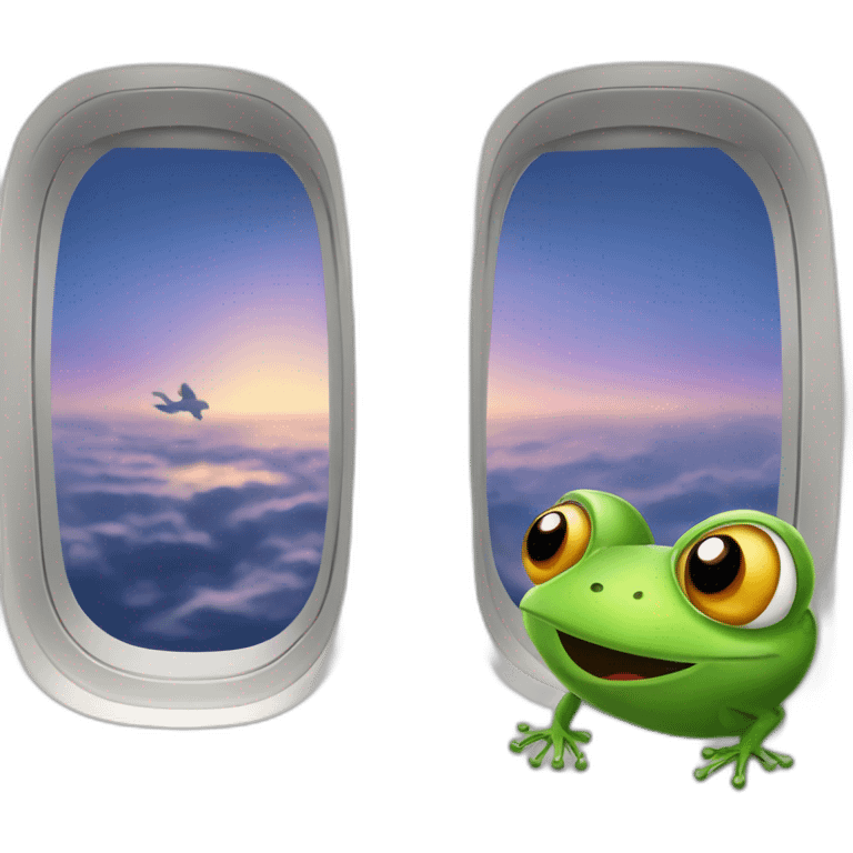 frogs fly on an airplane and look out the windows emoji