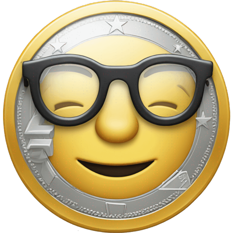 1 euro money coin with face glasses emoji