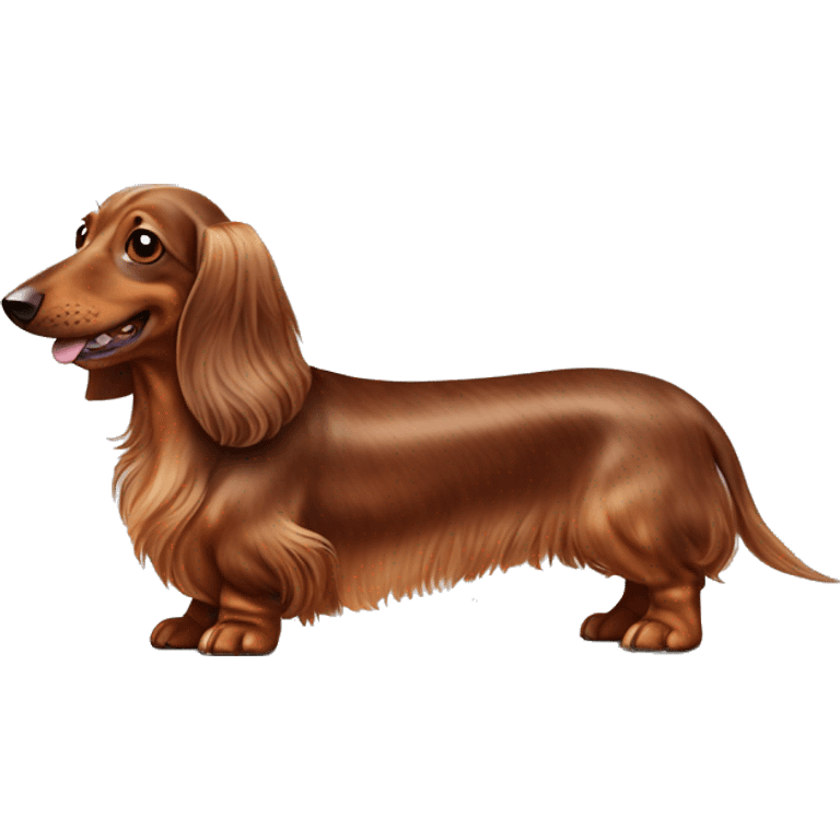 cheerful long-haired brown marble dachshund in full height on the side emoji