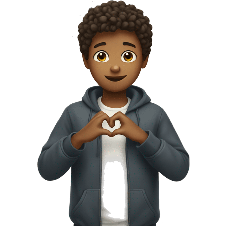 a boy making a heart with his fingers emoji