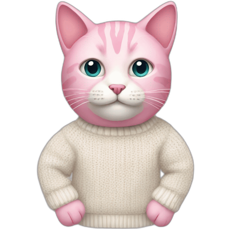 Pink cat wearing white knitted sweater emoji