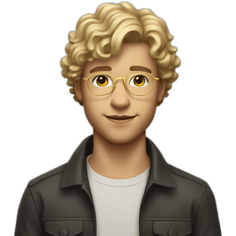 Face of a Young man with slightly blonde curly short hair anda mullet style with golden glasses emoji