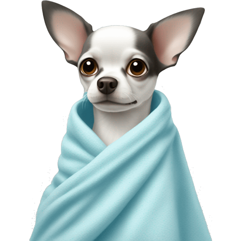 white chihuahua in a light blue blanket emoji