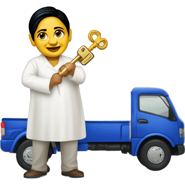 BSP Supremo Mayawati with a key and truck emoji