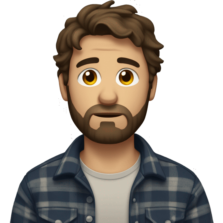 sad man with a beard and short scruffy medium brown hair wearing a buttoned flannel emoji