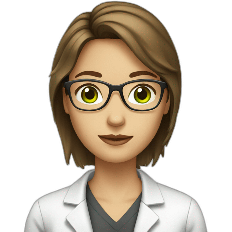 chemist female brown hair light skin green eyes with glasses emoji