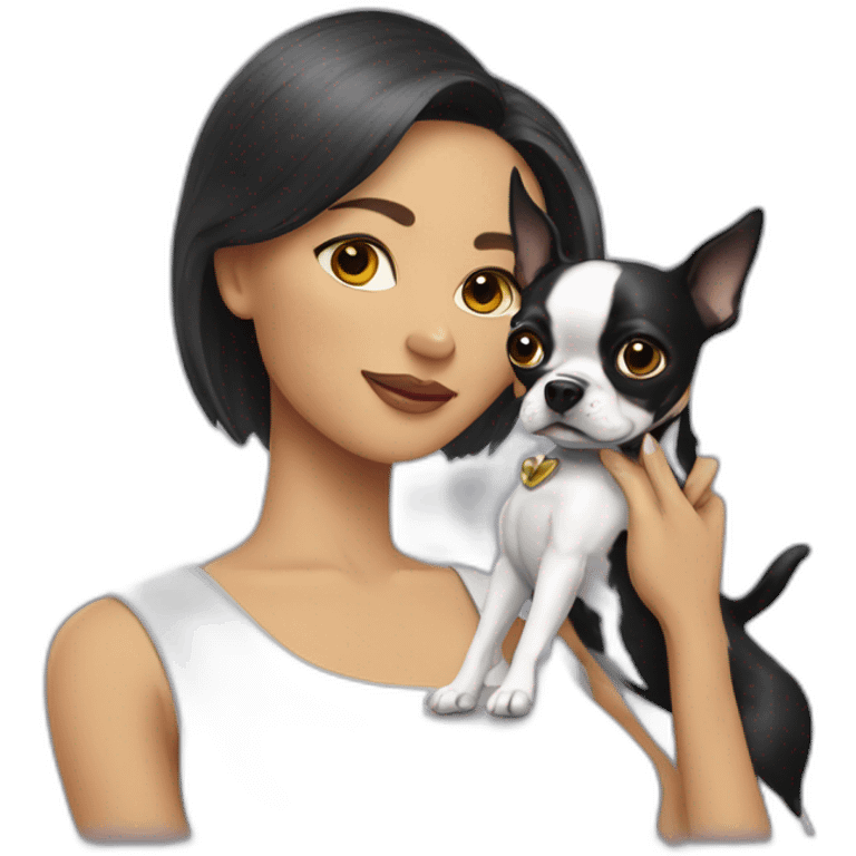 hot female robot holding boston terrier chihuahua emoji