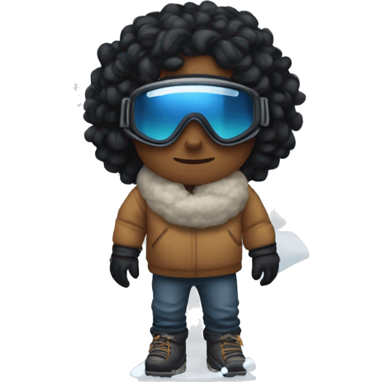 boy with small face tattoos and black wavy hair with ski goggles on top of his head but not covering his eyes , with a snowball in his hand  emoji