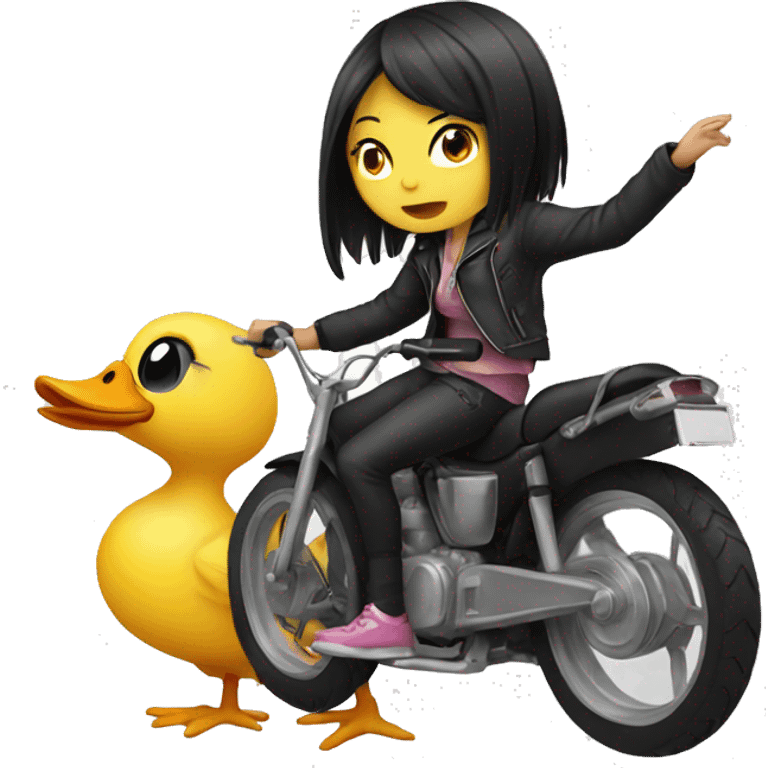 an emo asian girl who is riding a duck emoji