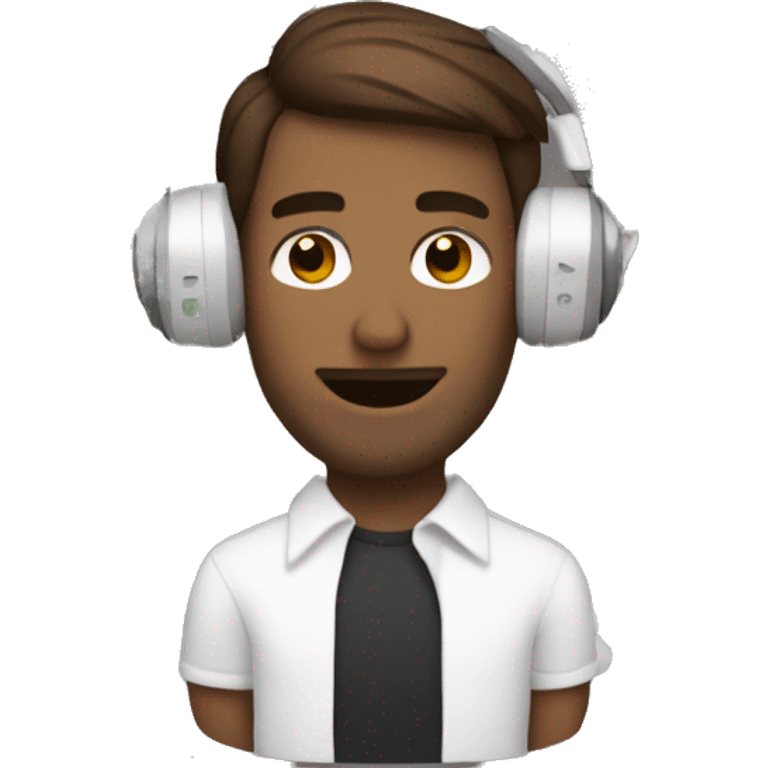 white man with brown hair with a mixer and speakers with music notes coming out of them emoji