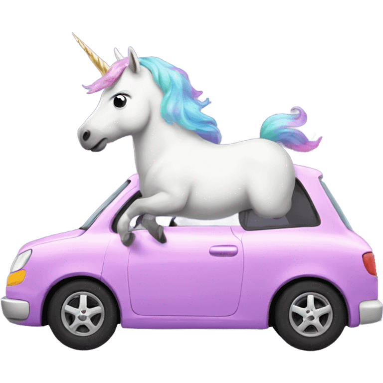 Unicorn in a car emoji