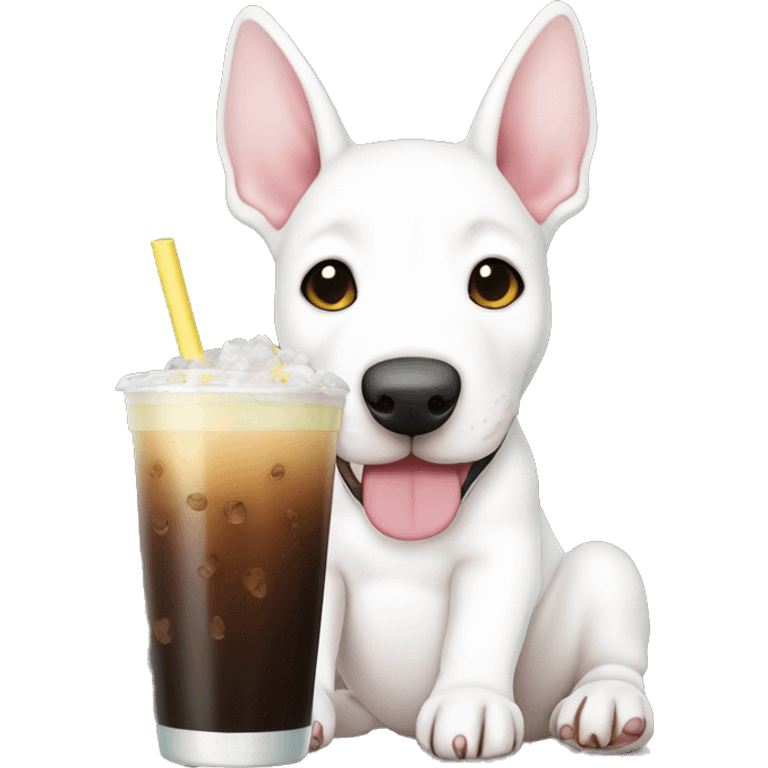 english bull terrier cute puppy drinking boba emoji