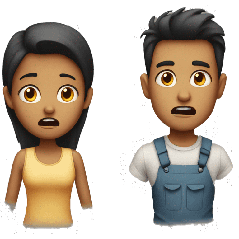 A scared boy and girl emoji