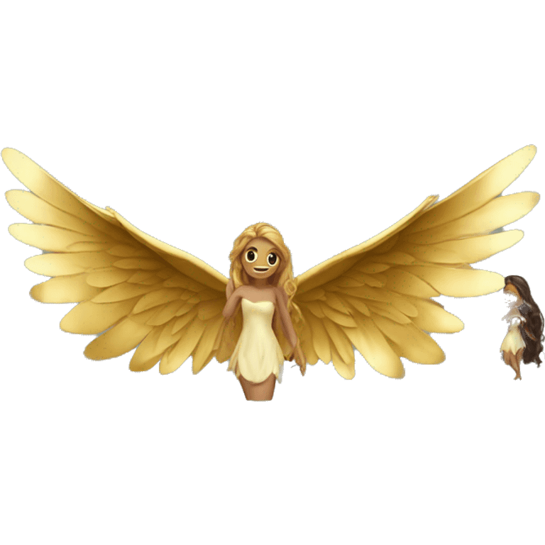 big wings, Beautiful, fairy, gold, brown, dark green, green, long hair emoji