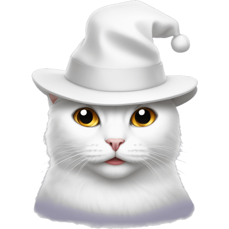 A white cat in a New Year’s hat is unhappy emoji