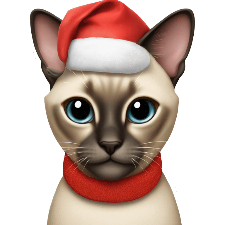 Siamese cat wearing Santa hat emoji