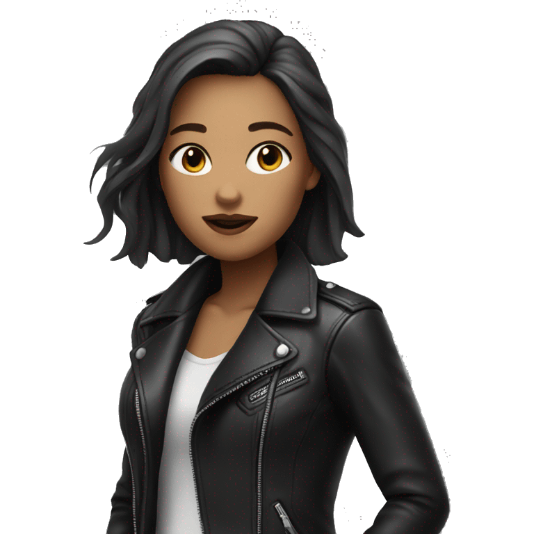 monochrome girl in leather jacket emoji