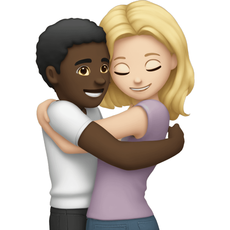 Two white girls hugging black guy emoji