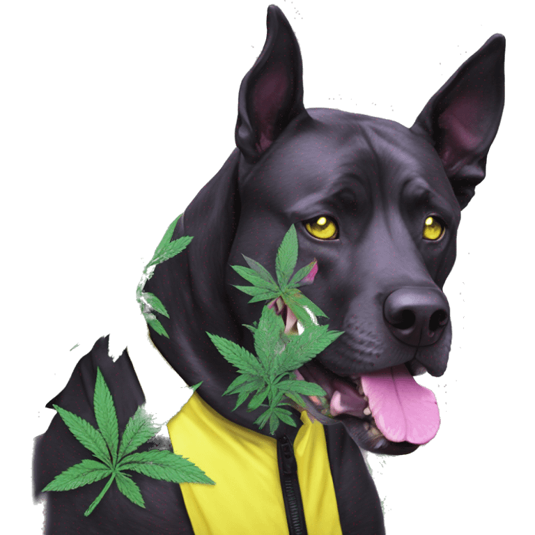 420 .Zombie_ Vaporwave black holographic oilslick zombie unicorn dog smoking yellow caution tape hemp leaves Pegasus hemp plants emoji