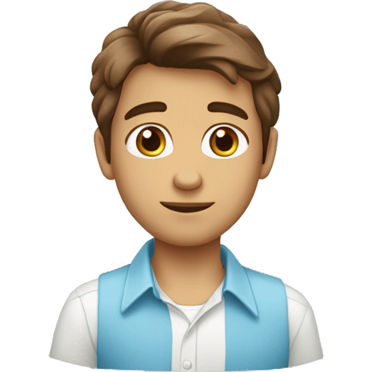 Chico de 10 años pelo marron ojos claros piel clara y camisa celeste emoji