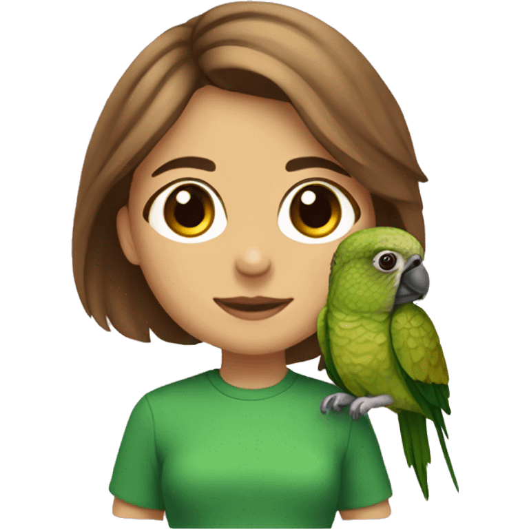 green cheek conure with a girl with brown hair  emoji