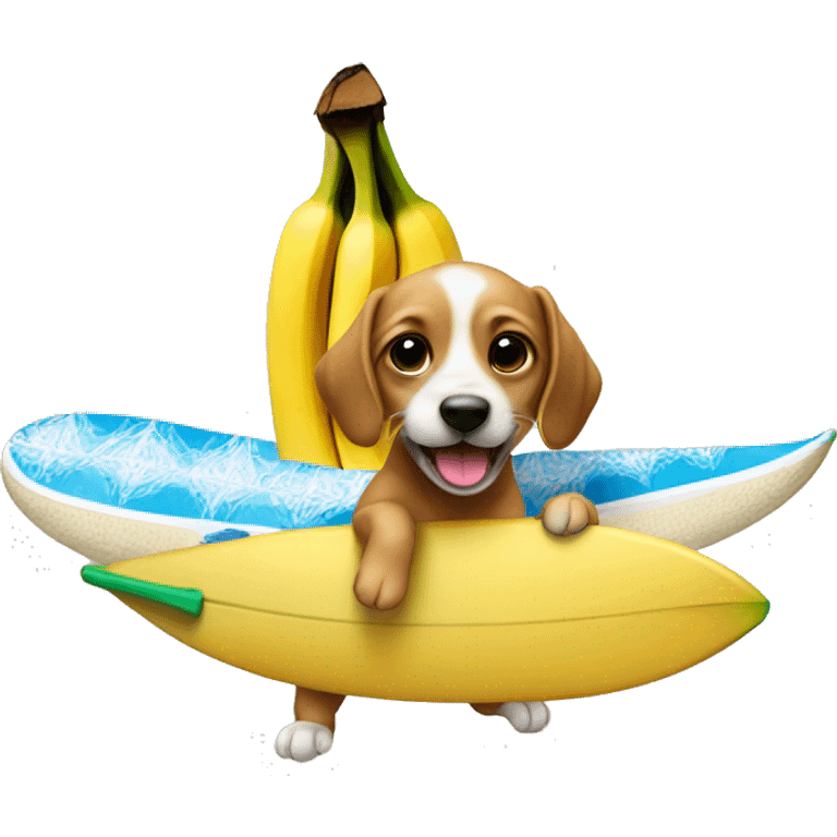 cachorro surfando em uma banana emoji