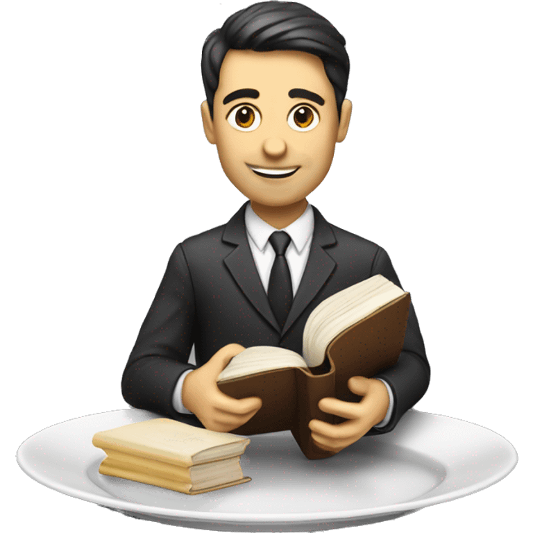 Lawyer eating a book on a plate for dinner emoji