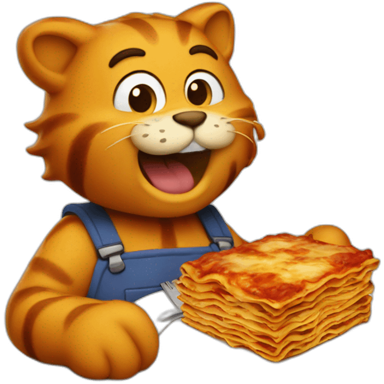 Garfield eating lasagna in a Italian restaurant emoji