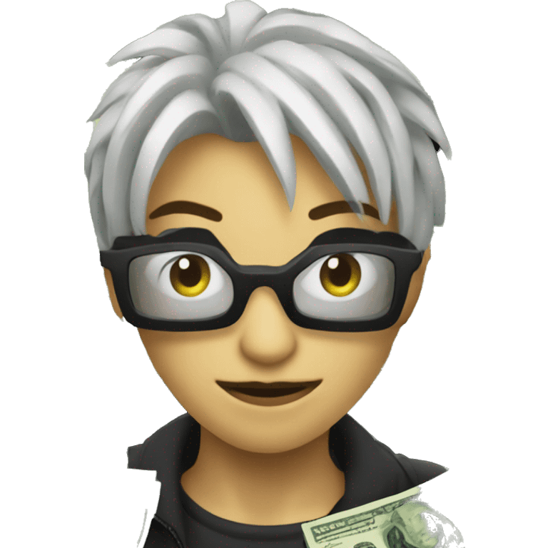 cyber punk in giant pile of money emoji