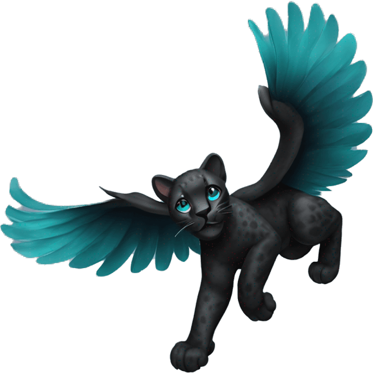 winged black leopard with turquoise eyes flying emoji