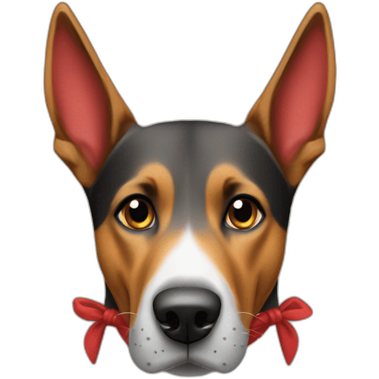 Coonhound/German Shepherd dog wearing small plain red bandana walking with left floppy ears emoji