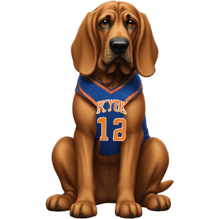 Bloodhound dog holding a New York Knick jersey. emoji