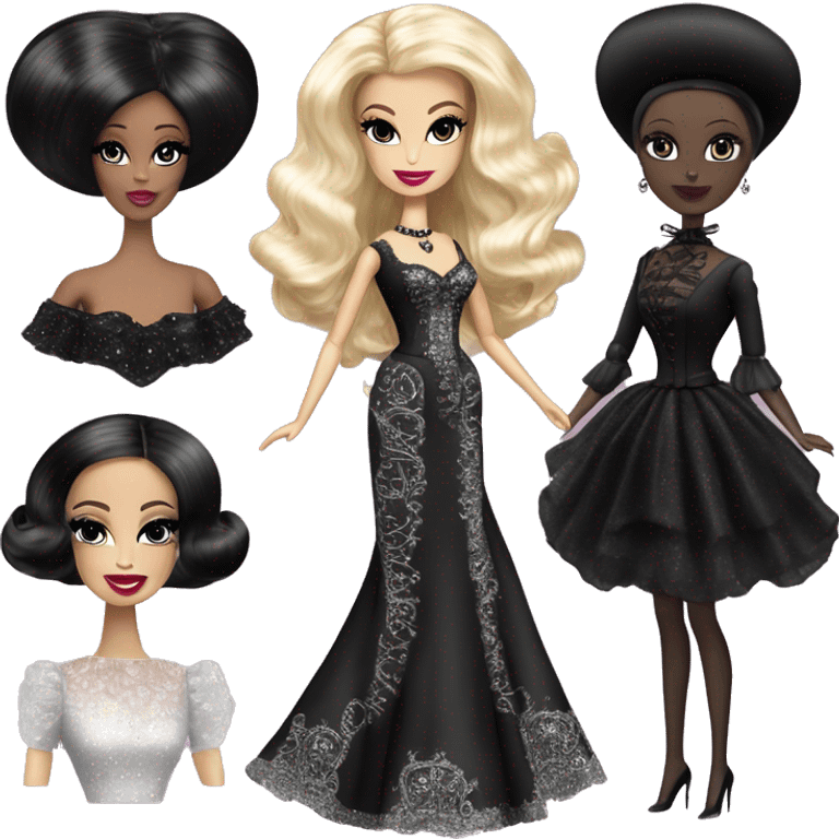 Victorian 1899 Debut Barbie CC,Morticia Addams, miss usa, sparkling black octopus dress  emoji