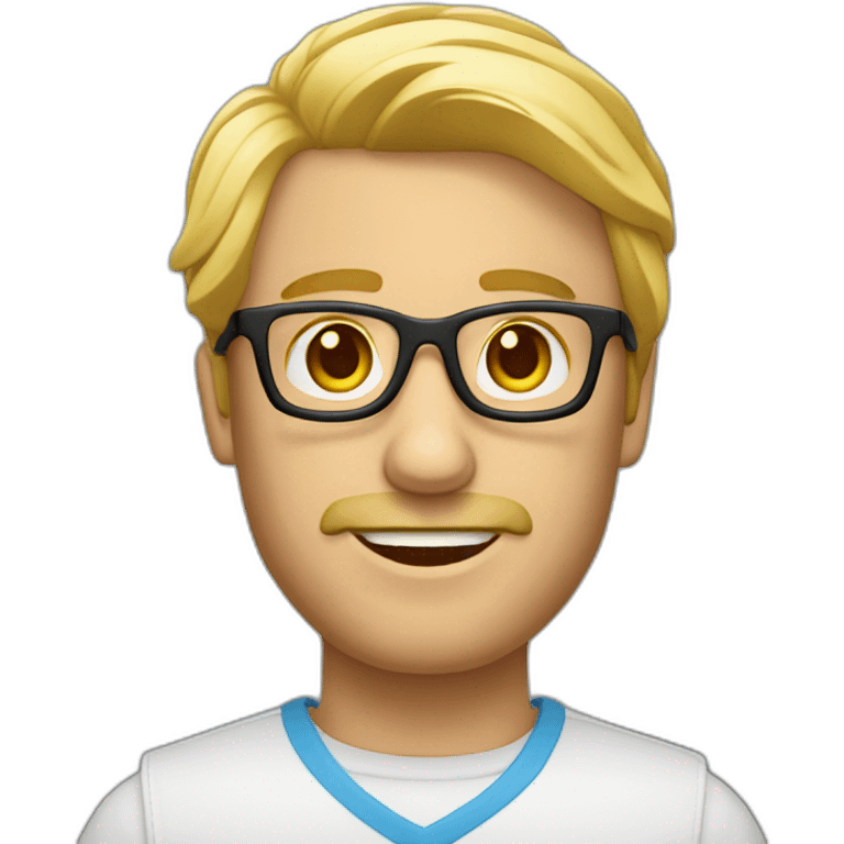 Un homme blond légèrement long avec des lunettes emoji