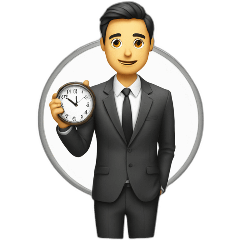 a man in a suit holding a clock in his right hand emoji