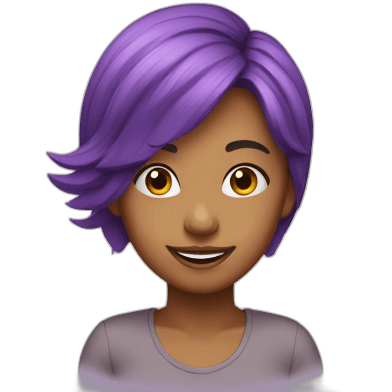 A girl imogi with purple hair smiling emoji