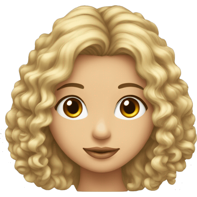 Mujer pelo largo rizado mechas ojos pequeños nariz granderubia emoji