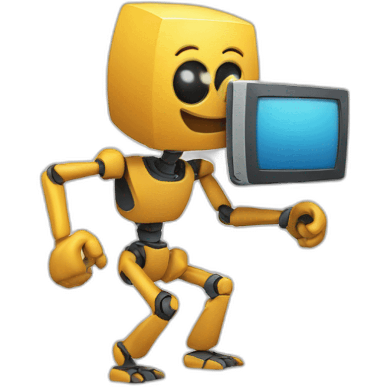 Anthropomorphic computer with a face, arms and legs doing something random emoji