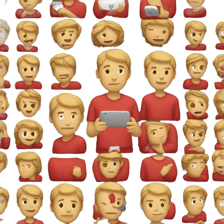 man with red shirt texting emoji