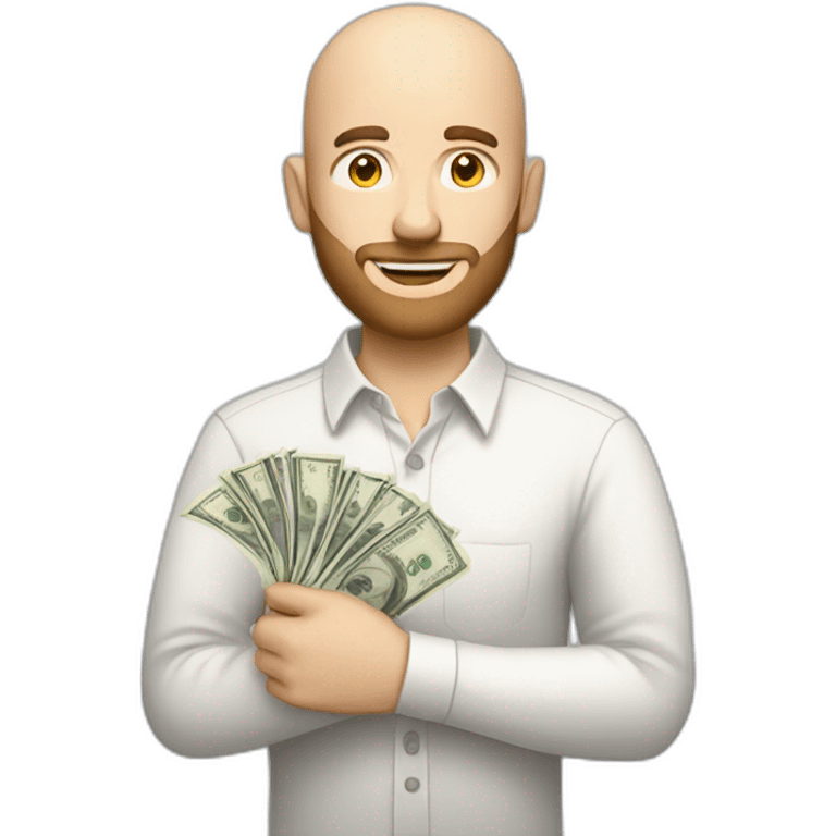 white male with small beard and almost bald  smart casual shirt holding money emoji