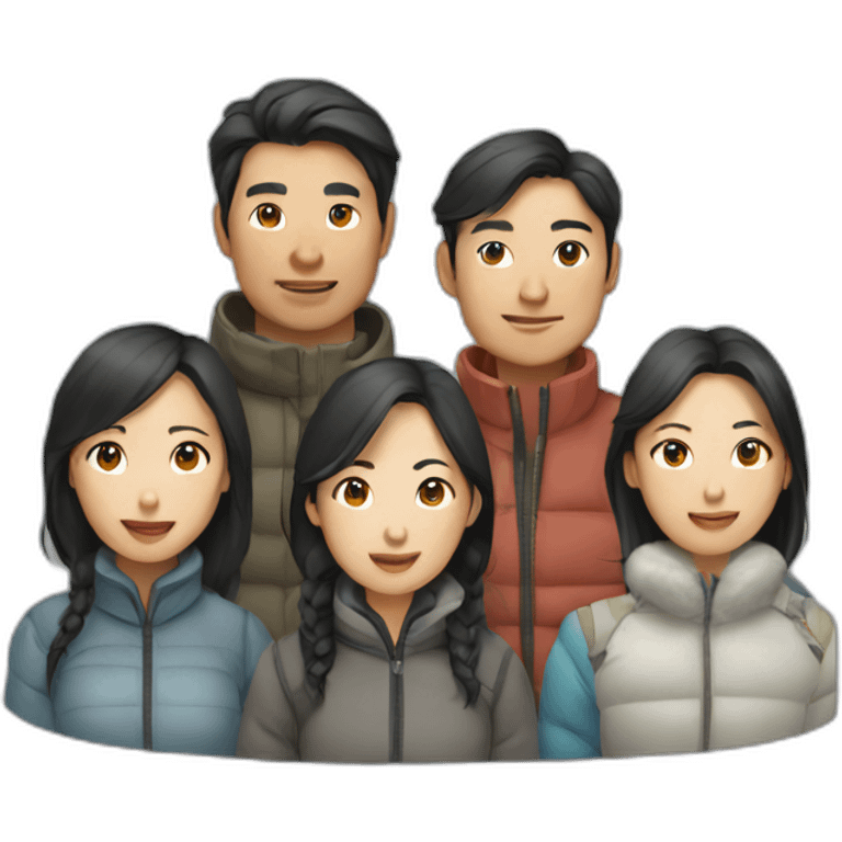 A group of 2 Asian women and 2 Asian men in the arctic emoji