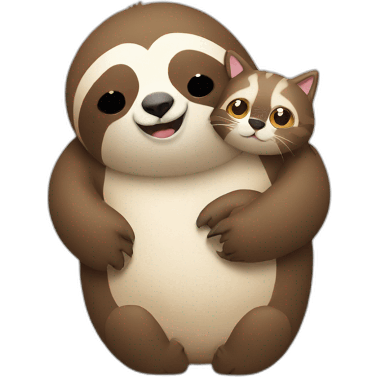 sloth and cat hugging emoji