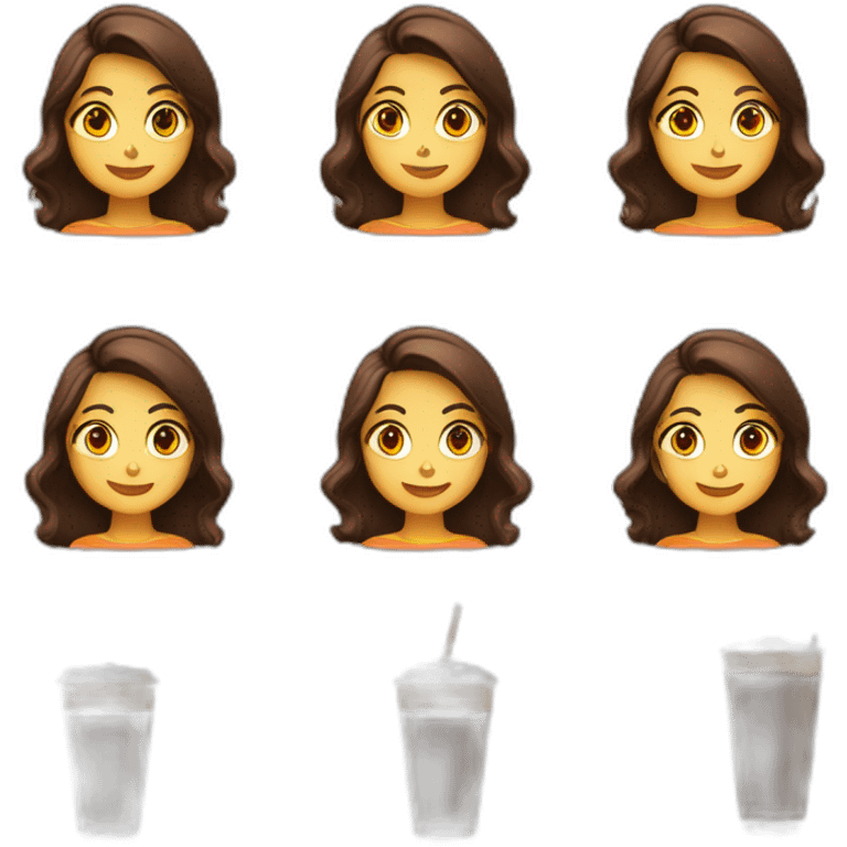 emoji mujer de cabello café con una cola alta y larga, nariz pequeña y ojos grandes emoji